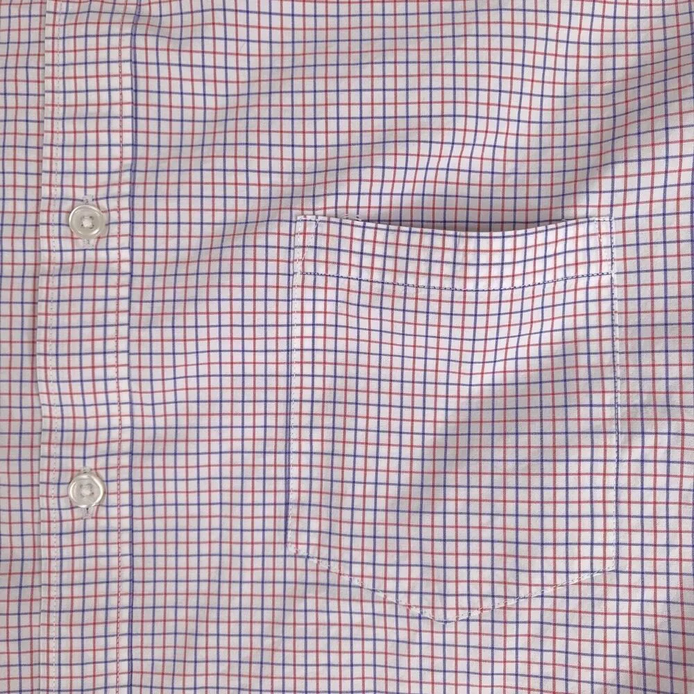 J Crew Shirt Mens XL White Blue Red Plaid 2 Ply‎ Cotton Button Down Long Sleeve